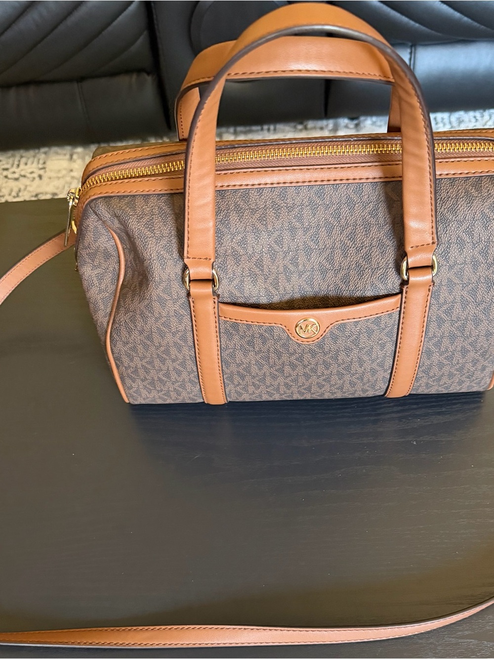Michael Kors Brown and Tan Logo Duffel Bag